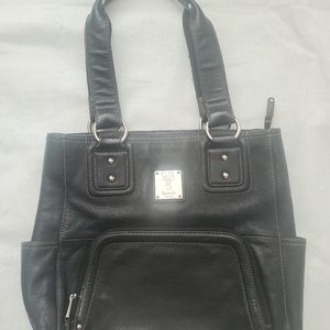 TIGNELLELLO Black Pebbled Leather Shoulder Bag Tote Purse Handbag